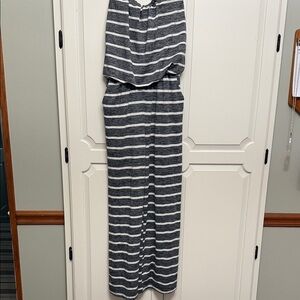 5th & Love Charcoal and White Striped Jumpsuit